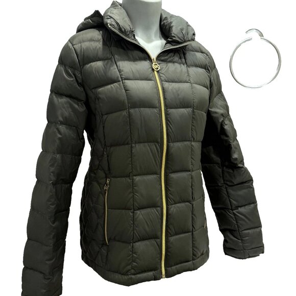 Michael Kors Down Puffer Jacket Packable Quilted Down Khaki Women' Sz Med - Picture 12 of 13